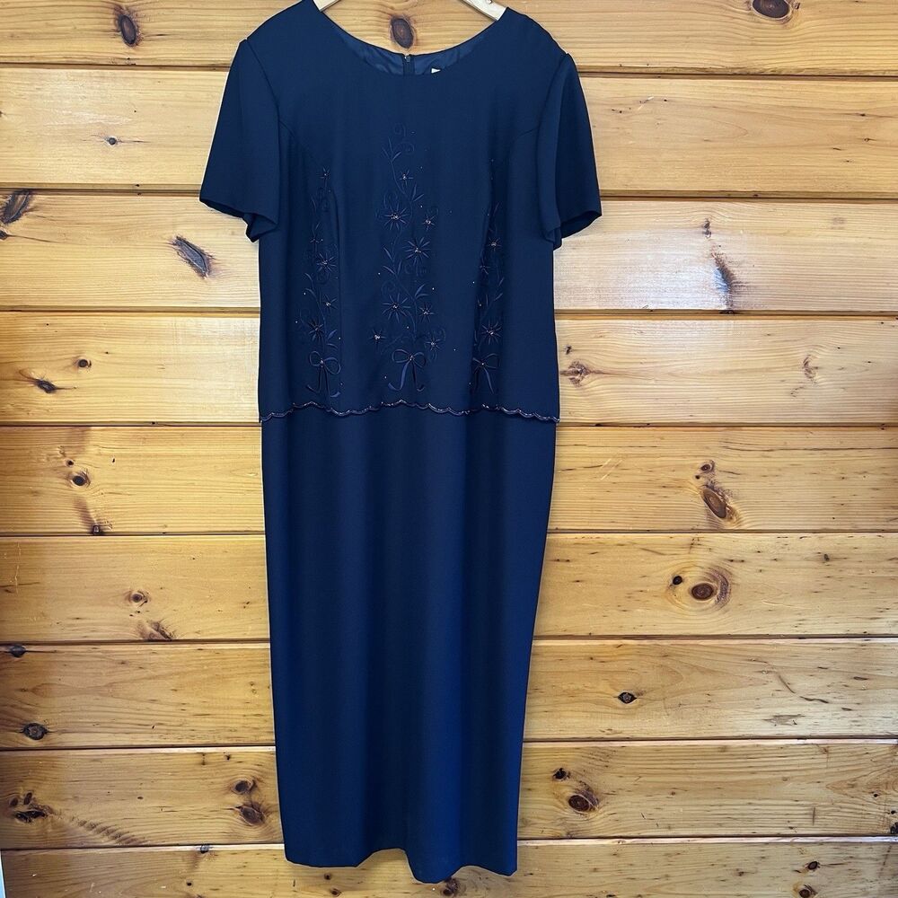 VTG Jacket Dress Woman’s R & M Richards Dark Blue Formal Embroidered Beaded 20W